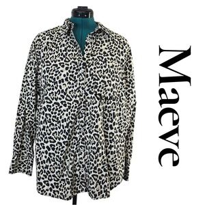 Maeve Leopard Print Button Up Shirt Long Sleeve Collared‎ Women's Medium